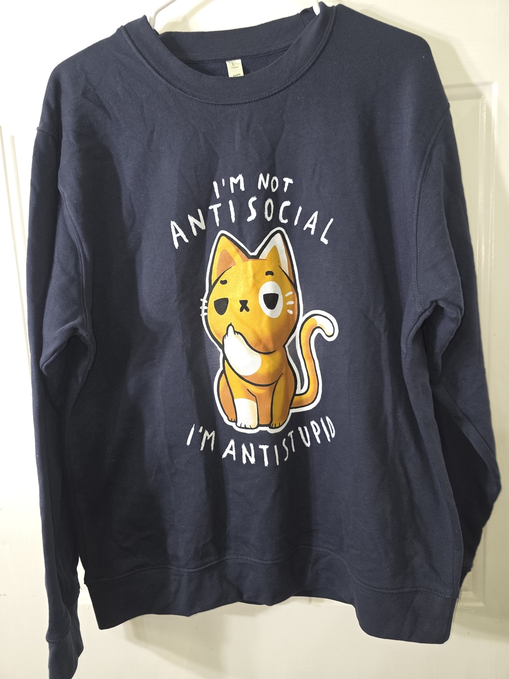 Navy Cat Graphic Sweatshirt - I'm Not Antisocial